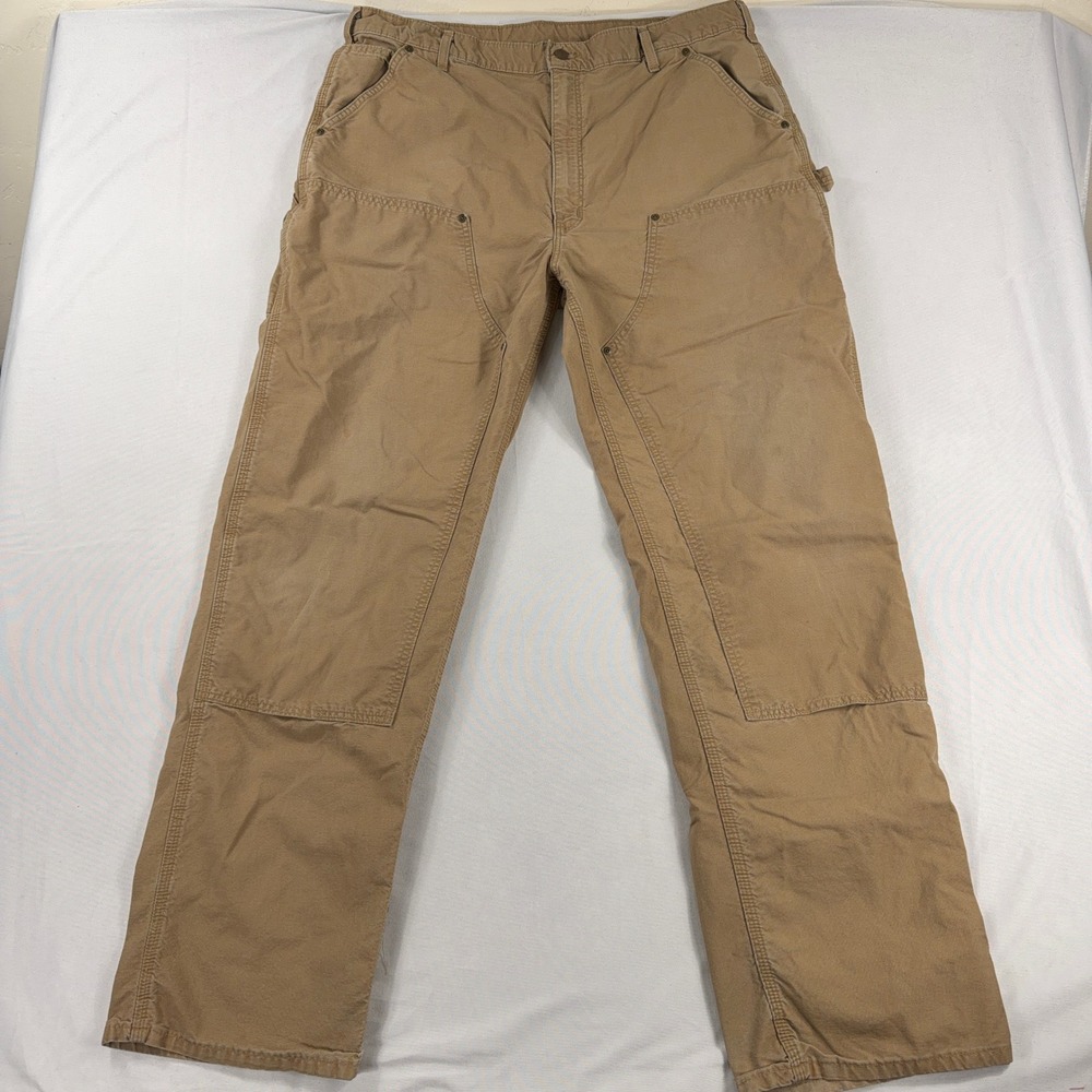Carhartt Double Front Work Pants B195 DKH Dungaree Fit Mens 40x36 Khaki
